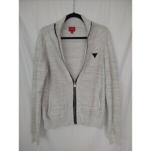 Guess Cardigan sweater full zip pockets Sz M Knit Chunky Academia Grandpa Preppy
